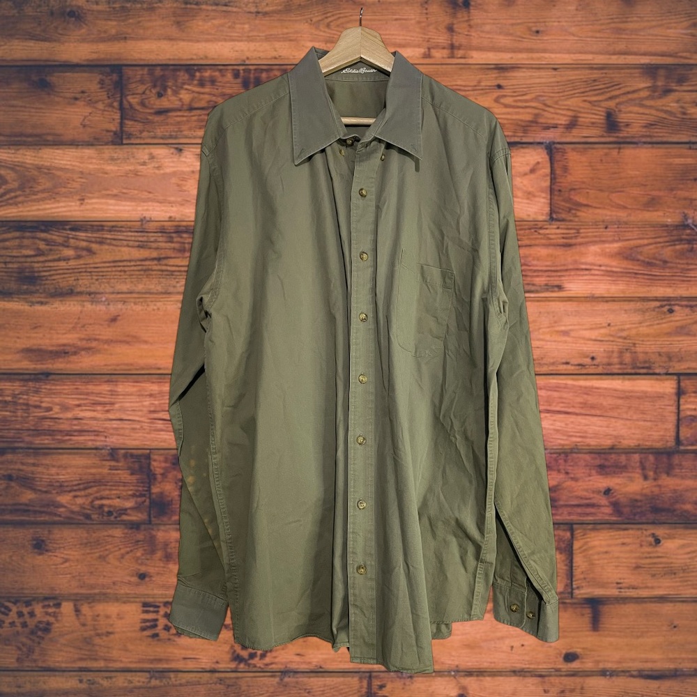 5 for $25🔥Eddie Bauer Olive Green Button Front Long Sleeve Shirt‎ XL Tall
